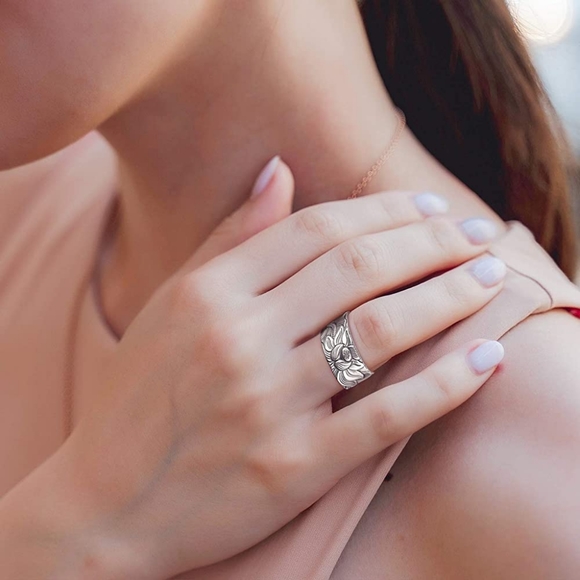 999 sterling silver vintage lotus heart sutra ring - Picture 3 of 4